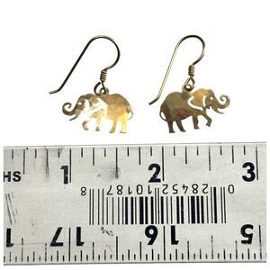 Vintage Wild Bryde Signed Hammered Gold Tone Elephant Dangle Earrings USA